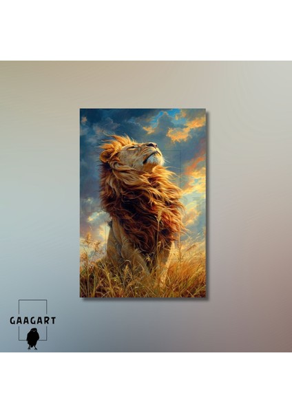 Tekli Dikey Kanvas Tablo Yeleleri Uçuşan Karizmatik Aslan modelleri