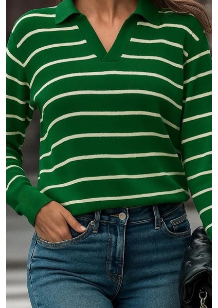 Mdb Kadın Uzun Kollu V Yaka Çizgili Triko Bluz fiyatları