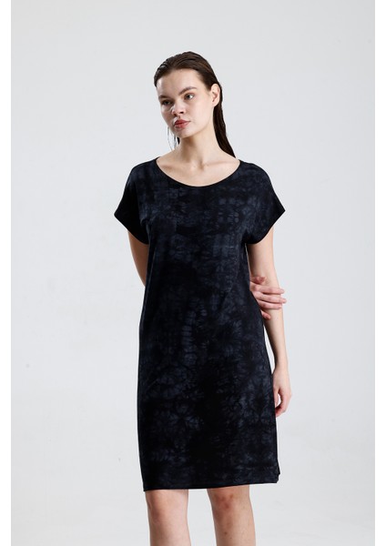 Likralı Viskon Mini Viskon Elbise | BLZ36387 Siyah Batik