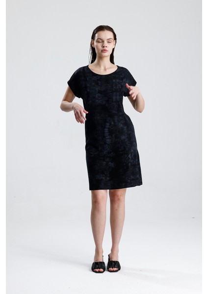 Likralı Viskon Mini Viskon Elbise | BLZ36387 Siyah Batik