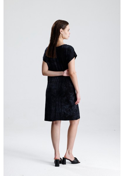 Likralı Viskon Mini Viskon Elbise | BLZ36387 Siyah Batik
