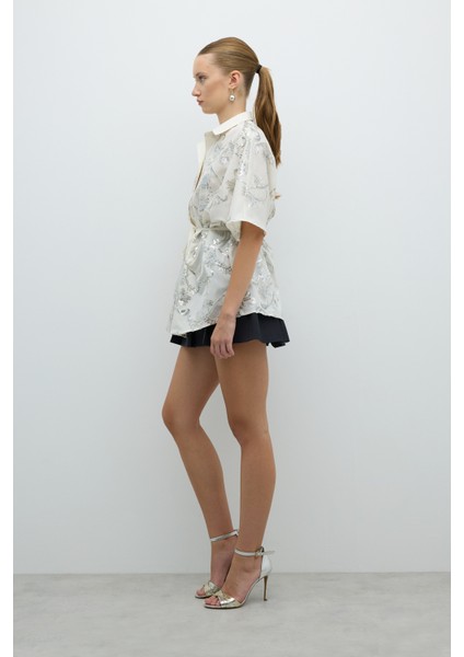 Beli Kuşaklı Payet Nakışlı Gömlek Krem K2613528_047 fırsatları