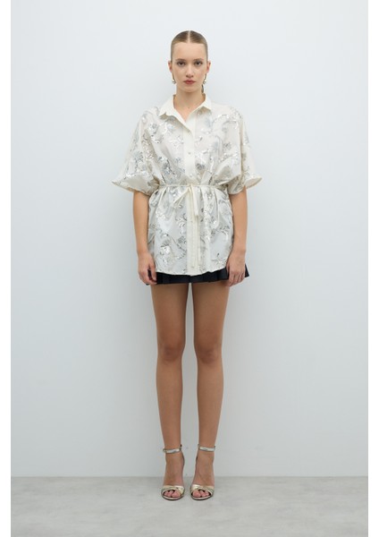 Beli Kuşaklı Payet Nakışlı Gömlek Krem K2613528_047 indirimleri