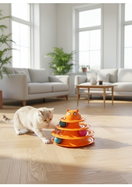 Üç Katlı - Üç Toplu Kedi Zeka Oyuncağı