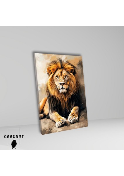Tekli Dikey Kanvas Tablo Oturan Karşıdan Klasik Aslan fiyatları