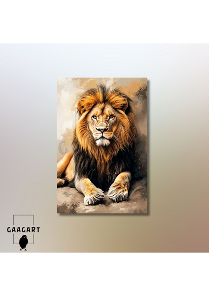 Tekli Dikey Kanvas Tablo Oturan Karşıdan Klasik Aslan modelleri