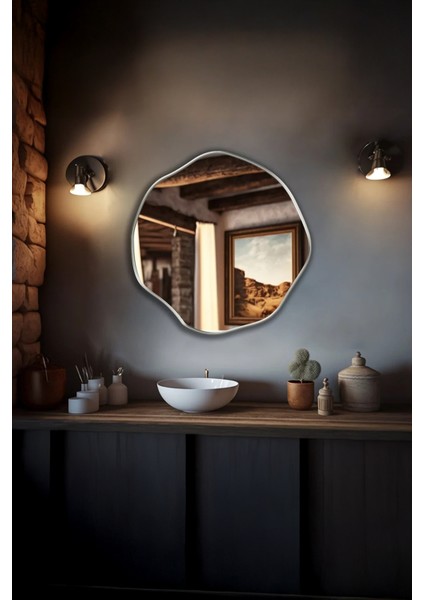 Premium Asimetrik Yuvarlak Dekoratif Ayna Dresuar Aynası – Zarif Duvar Aynası modelleri