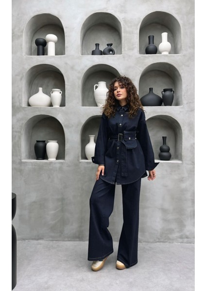 Seyyar Kemer ve Çanta Detaylı Ikili Kadın Kot Takım | Pantolonlu Tesettür Uyumlu Jean Takım fiyatları