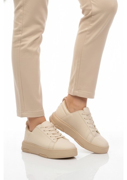 Bej Kalın Taban Bağcıklı Unisex Spor Ayakkabı Oz-03 Z