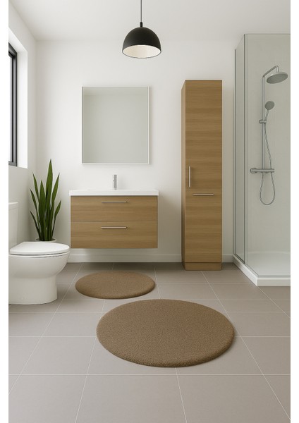 2'li Vizon Yuvarlak Yumuşak Kaymaz Taban Peluş Yıkanabilir Banyo Oturma Odası HALI(60X60 ve 80X80)