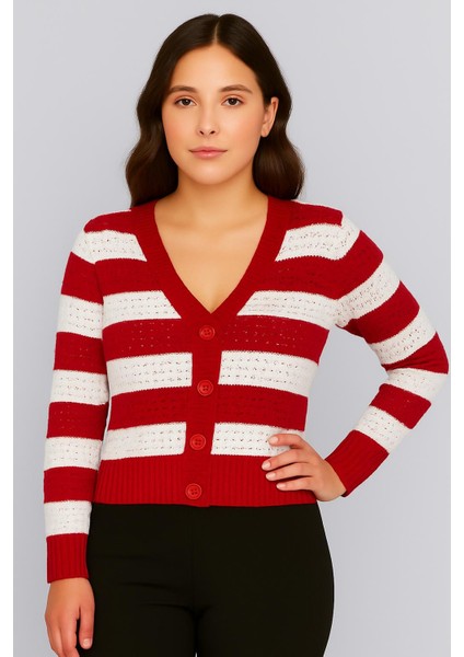 Kadın Önü Düğmeli ve Çift Renkli Triko Hırka fiyatları