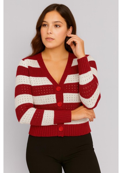 Kadın Önü Düğmeli ve Çift Renkli Triko Hırka indirimleri