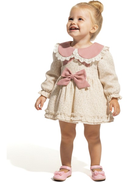 Kız Bebek Elbise Kız Çocuk Elbise Yakalı Doğum Günü Parti Düğün Özel Gün Uzun Kol Astarlı Çiçekli