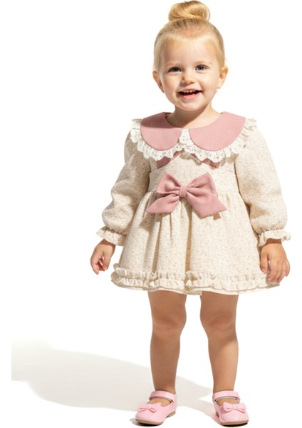 Kız Bebek Elbise Kız Çocuk Elbise Yakalı Doğum Günü Parti Düğün Özel Gün Uzun Kol Astarlı Çiçekli fırsatları