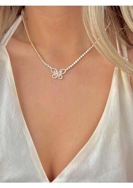 Çelik Dönmeyen Su Yolu Kolye Zirkon Taşlı Kolye