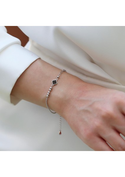 Yonca Siyah Mineli Trend Gümüş Bileklik fiyatları