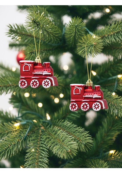Yılbaşı Ağaç Süsü Tren Figürlü Kırmızı 5 cm 2'li Set