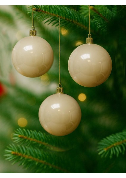 Yılbaşı Topu Çam Ağacı Süsü Şampanya 8 cm 6'lı