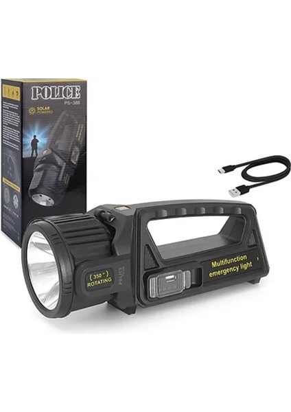 Polıce PS-388 Spot Fener Powerbank Özellikli Solarlı (Güneş Enerji) Şarjlı 180 Derece Oynar Başlık