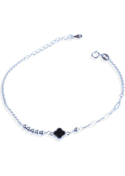 Yonca Siyah Mineli Trend Gümüş Bileklik fırsatları