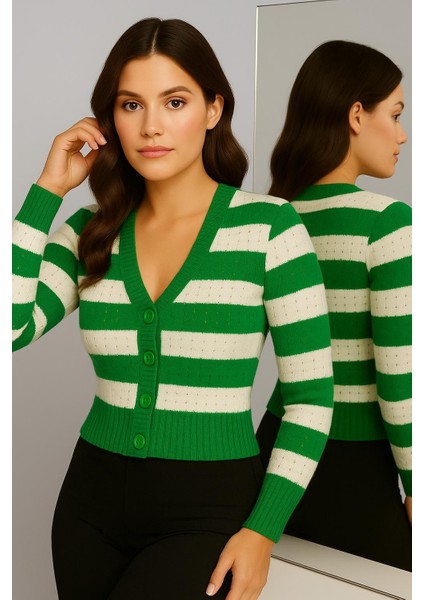 Kadın Önü Düğmeli ve Çift Renkli Triko Hırka indirimleri