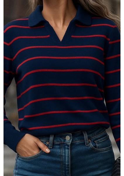 Mdb Kadın Uzun Kollu V Yaka Çizgili Triko Bluz fiyatları