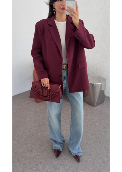 Oversize Bordo Blazer modelleri