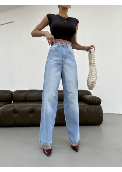 Kadın Likralı Palozo Pantolon Buz Mavi