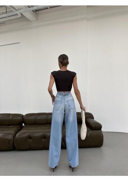 Kadın Likralı Palozo Pantolon Buz Mavi modelleri