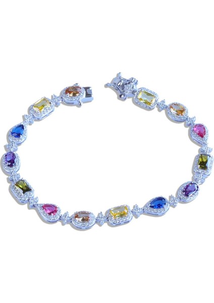 Damla Çiçek Renkli Zirkon Taşlı Gümüş Bileklik indirimleri