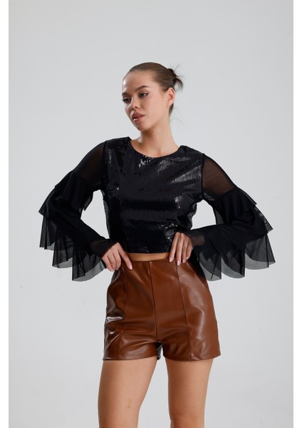 Suni Deri Yüksek Bel Şort | ŞRT34533 Taba fiyatları