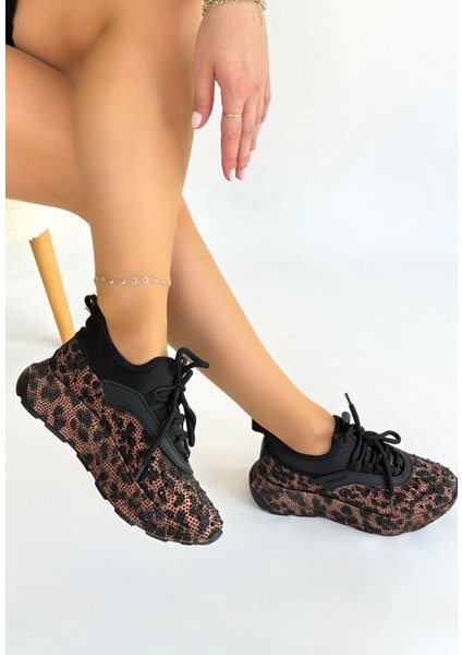 Boncuk Işlemeli Ortopedik Topuk Dikenine Karşı Özel Üretim Bağcıklı Spor Ayakkabı Cilt Kahverengi Topuk Boyu 3 cm