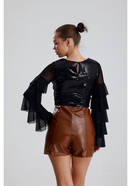 Suni Deri Yüksek Bel Şort | ŞRT34533 Taba indirimleri