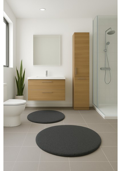 2'li Koyugri Yuvarlak Yumuşak Kaymaz Taban Peluş Yıkanabilir Banyo Oturma Odası HALI(60X60 ve 80X80)