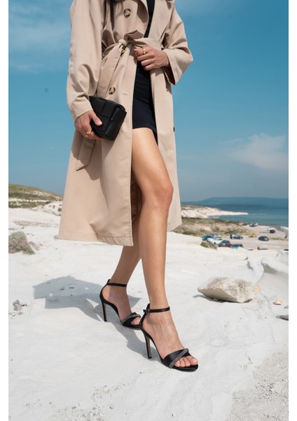 Lorin Kadin Siyah Saten Topuklu Abiye Ayakkabi