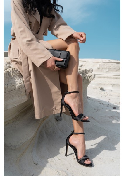 Lorin Kadin Siyah Saten Topuklu Abiye Ayakkabi