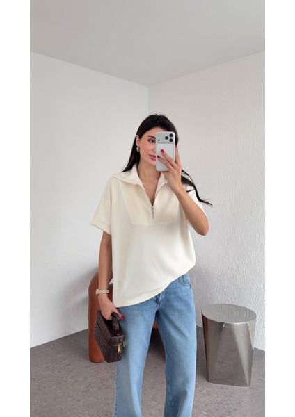 Kısa Kollu Modal Krem Sweat