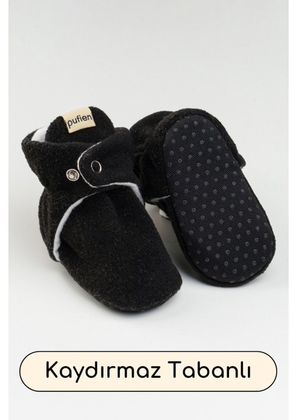 Siyah, Organik Pamuk Astarlı, Bebek Pandufu, Kaydırmaz Tabanlı Ilk Adım Ev Patiği