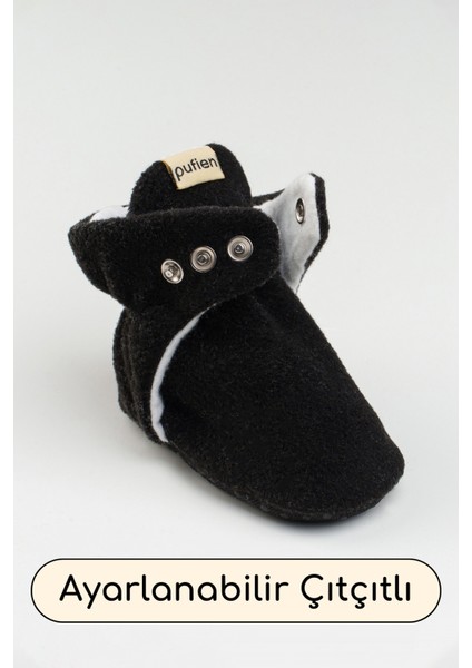 Siyah, Organik Pamuk Astarlı, Bebek Pandufu, Kaydırmaz Tabanlı Ilk Adım Ev Patiği