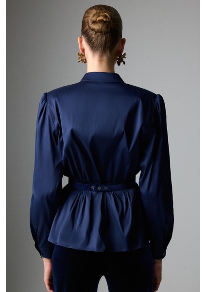 Önden Fermuar Kapamalı Beli Kemerli Hakim Yaka Gömlek Lacivert K2613535_015 fiyatları