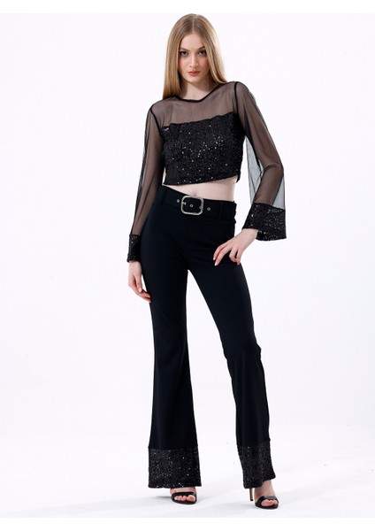Kemer Detaylı Payetli Abiye Pantolon | PNT35805 modelleri