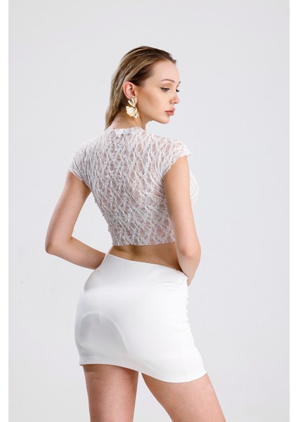 Pis Dikişli Dantel Crop Bluz | BUST36335 Beyaz indirimleri