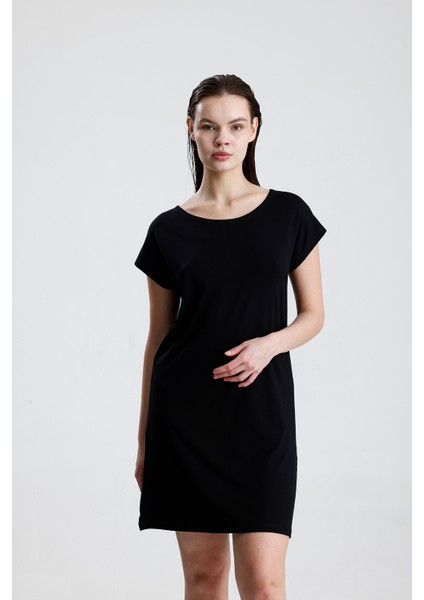 Likralı Viskon Mini Viskon Elbise | BLZ36387 Siyah