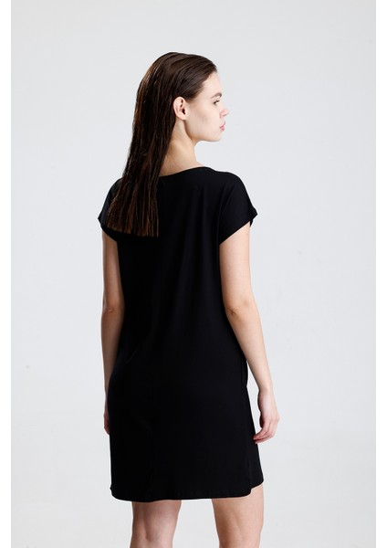 Likralı Viskon Mini Viskon Elbise | BLZ36387 Siyah