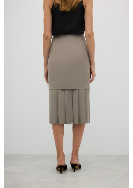 Arkası Pili Detaylı Yün Karışımlı Midi Boy Etek Kum Beji K2615048_267 fiyatları