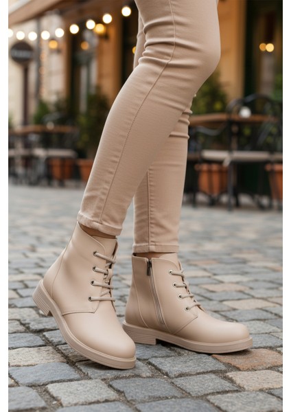 Bej Cilt Içi Polarlı Fermuarlı Kadın Bot 284098 Z