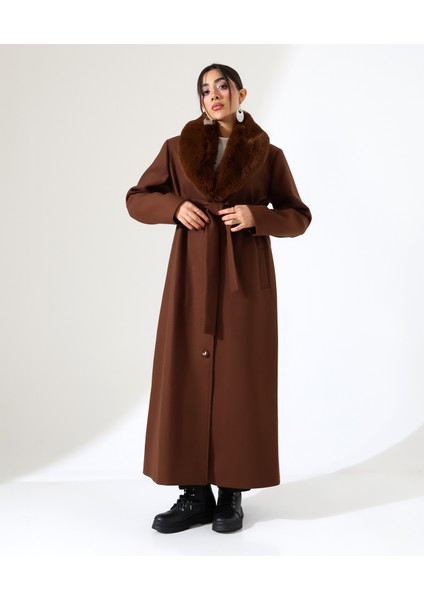 Kadın Şal Yaka Kürk Detay Uzun Büyük Beden Kaşe Kaban fırsatları