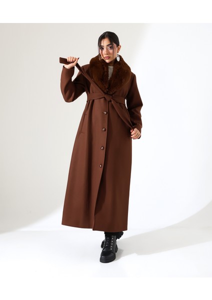 Kadın Şal Yaka Kürk Detay Uzun Büyük Beden Kaşe Kaban indirimleri