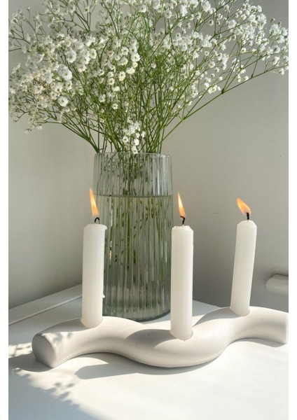 Dalga Şamdan Mumluk-3 Gözlü Yılan Şamdan Dekoratif Beton