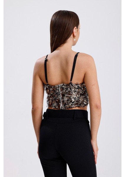 Arkası Fermuarlı Gloplu Askılı Sakallı Payet Bustiyer | BUST34594 indirimleri